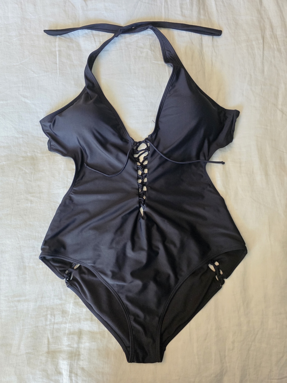Swimsuits For All Secret Agent Black Lace-Up Plunge One-Piece - Picture 4 of 8